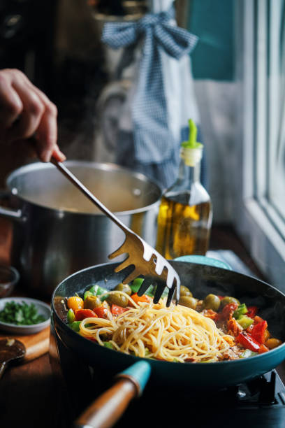 istock Preparing Mediterranean Canned Mackerel Spaghetti Pasta 2043649181