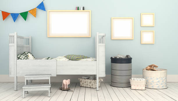 istock 3d render of a childrens room - boy - baby - mock up 2043696164