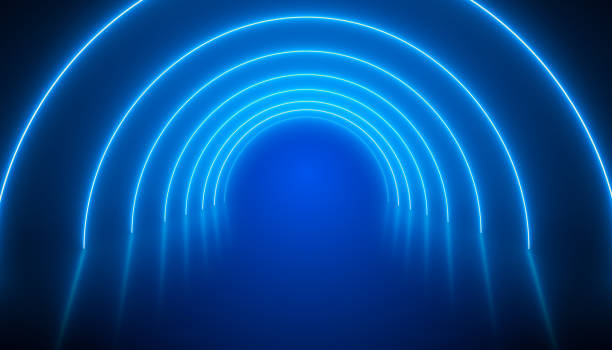 illustation of glowing neon tunnel in blue - colors spectrum color image lighting equipment ストックフォトと画像