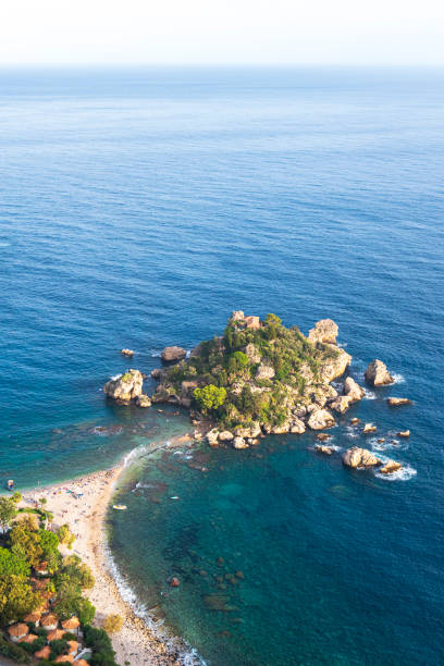 Isola Bella, a small green island with a bay and beaches in the Ionian Sea, Taormina, Messina province, Ionian Sea, Sicily, Mediterranean Sea, Italy, Europe