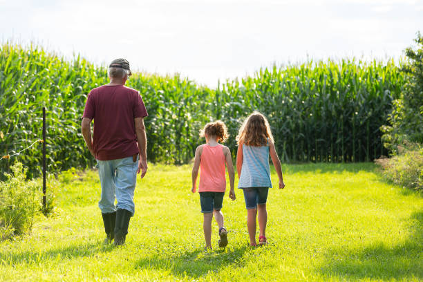 istock Grandfather & Two Girls Going for Walk on Farm 2043723766