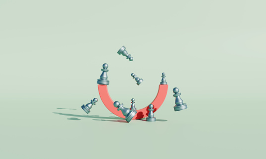 Pawn standing on a balance. minimal concept. 3d rendering