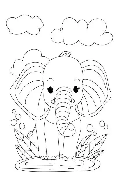 Vector illustration of Elephant Coloring Page For Kids
