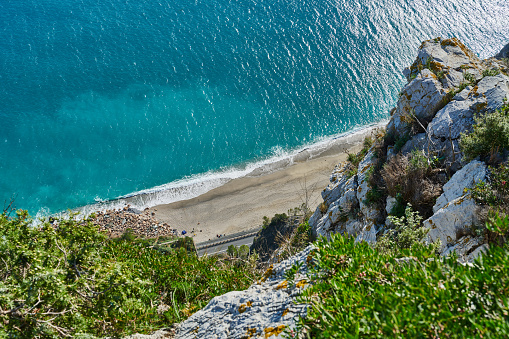 Woman enjoying panoramic breathatking view- Travel, tour tourism, vacation in Croatia- Adriatic sea and Croat island