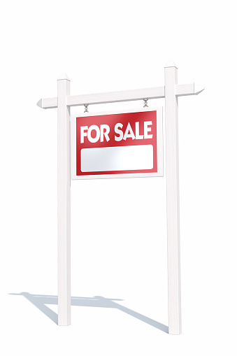 3d Render White Wooden Real Estate For Sale Sign, Object + Shadow Path
