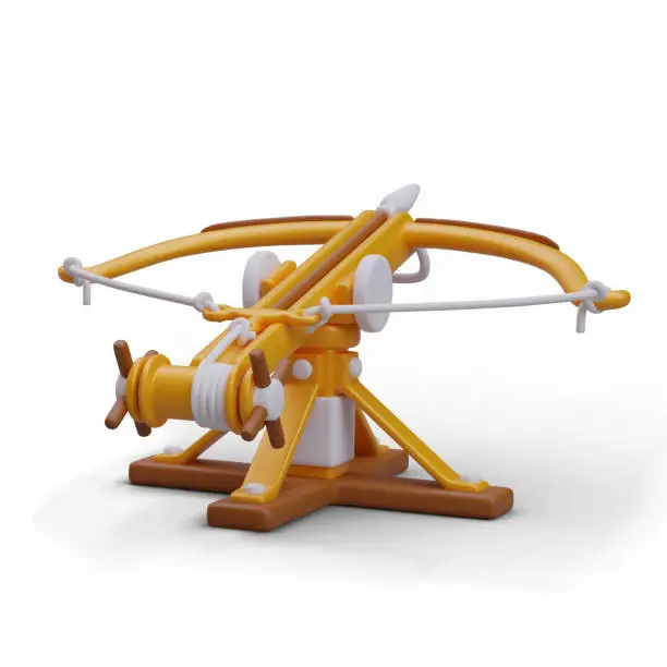 Vector illustration of Crossbow with tension blocks. Realistic illustration of vintage portable small arms weapon