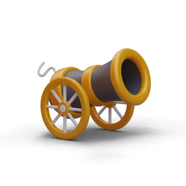 Vector illustration of Ancient cannon on wheels for computer game. Weapons for shooting