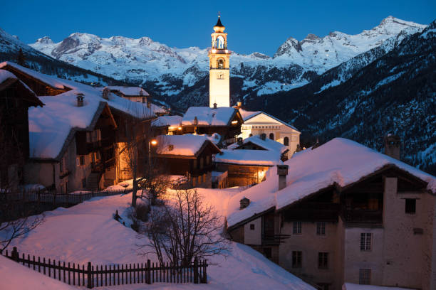 After sunset in the mountain village .