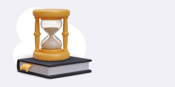 realistic hourglass stands on book. terms and deadlines of legislation - just sand stock illustrations