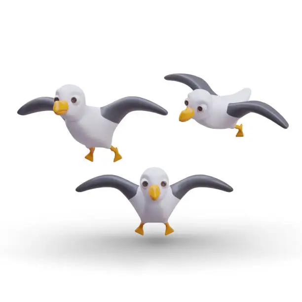 Vector illustration of Vector realistic seagull in flight. Ocean bird with spread wings