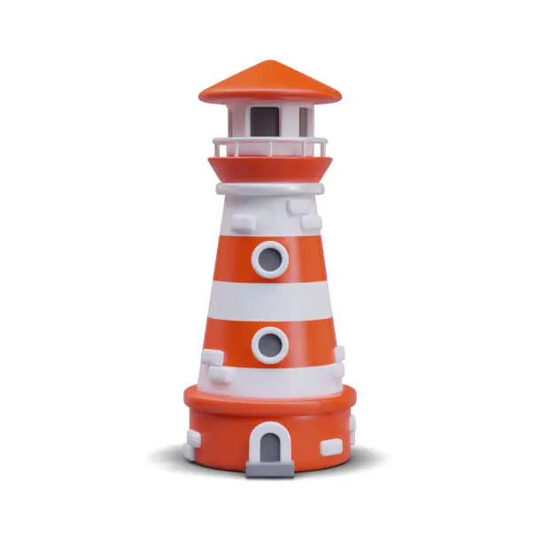 Vector illustration of Lighthouse on white background. Light as guide to ship