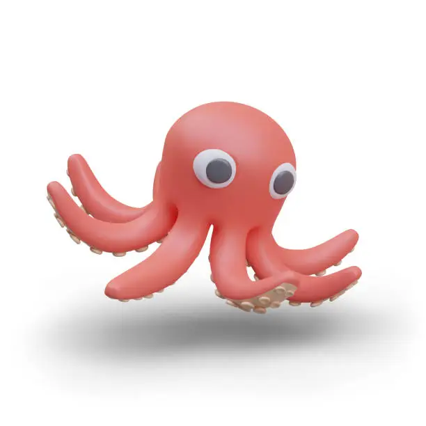 Vector illustration of Cute octopus on white background. Cartoon character in pink color