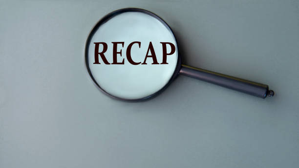 istock RECAP - word on grey background with magnifying glass close-up 2043808574