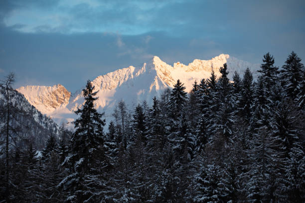 Winter sunset in the mountains.