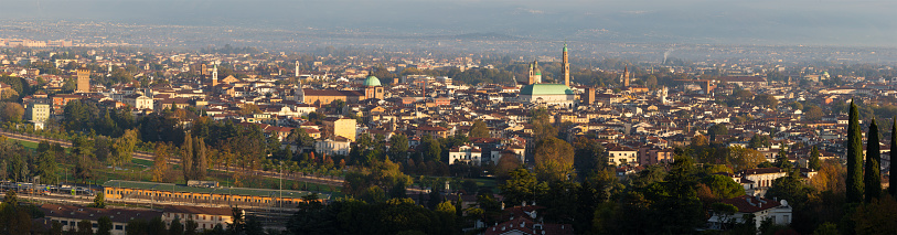 Panorama of Vicenza in morning light wiht the Basilica Paladiana.
