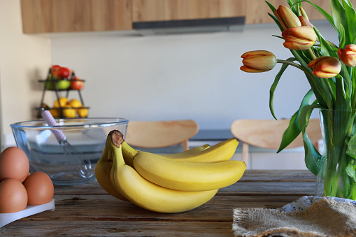 Banana and Tulips in kitchen