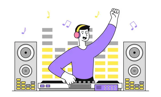 Vector illustration of DJ at party vector doodle