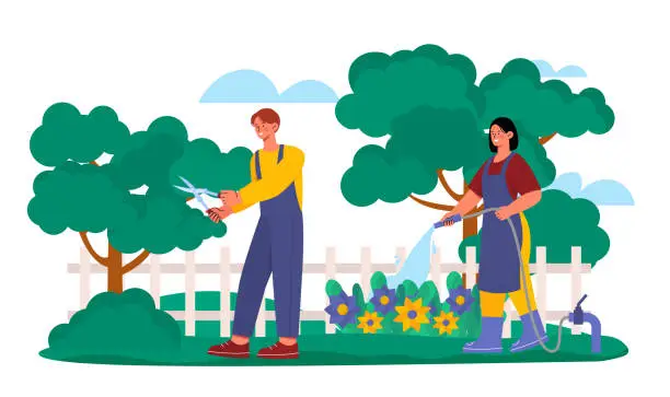 Vector illustration of Couple with gardening vector
