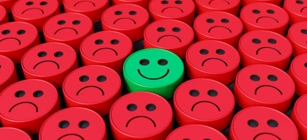 istock One happy among a crowd of frowning ones round characters 3d render 2043930745