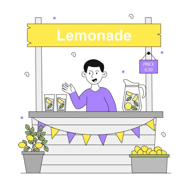 Vector illustration of Boy with lemonade vector linear