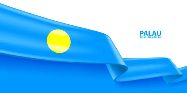 Vector illustration of Palau 3D Ribbon Flag