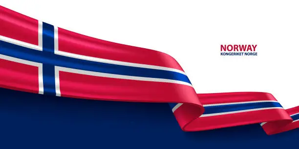 Vector illustration of Norway 3D Ribbon Flag