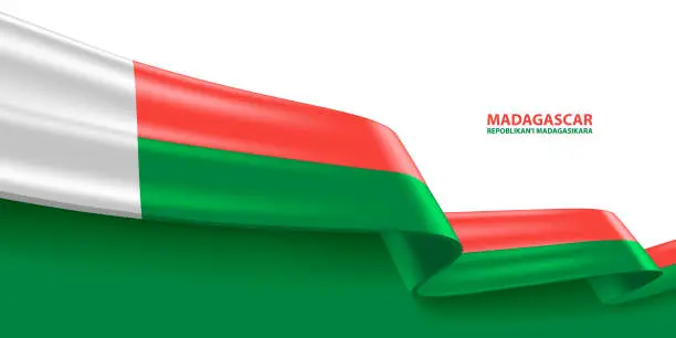 Vector illustration of Madagascar 3D Ribbon Flag