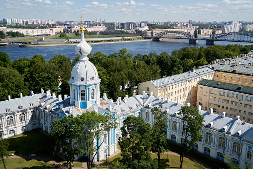 Ensemble of Moscow Kremlin view across Moskva river at a sunny winter morning