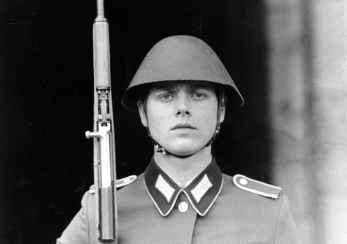 Guard soldier of the National People's Army of the GDR in front of the New Guardhouse Unter den Linden in East Berlin