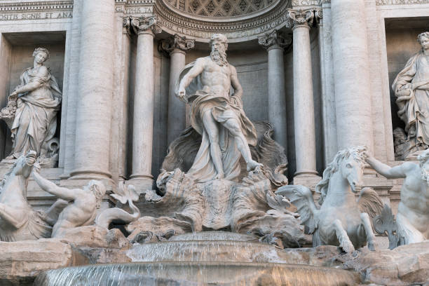 이탈리아 라치오 주 로마에 있는 트레비 분수(fontana di trevi)의 아름다운 "관점". - italy rome neptune roman mythology 뉴스 사진 이미지