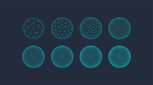 набор 3d-геометрических фигур, редактируемый каркас обводки. сферы, сетчатые линии, геодезический купол. векторная коллекция контурных фигу - куполообразная структура stock illustrations