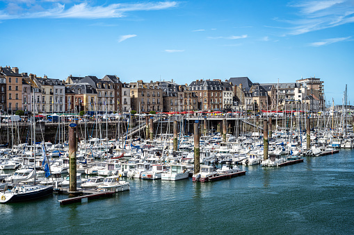 Port of Dieppe, in France, with many boats moored. August 12, 2023.