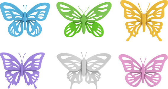 set of paper butterflies. collection of ioslated colorful butterflies vector