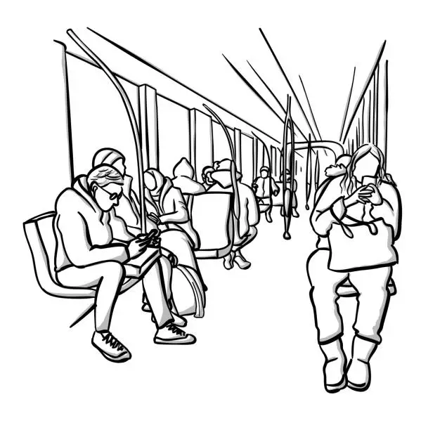 Vector illustration of Going Home Train And Bus Sketch