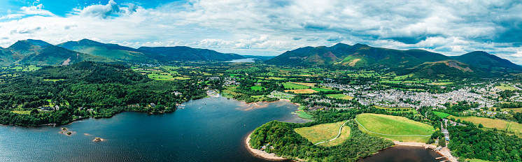 Aerial view of Ambleside in Lake District, a region and national park in Cumbria in northwest England