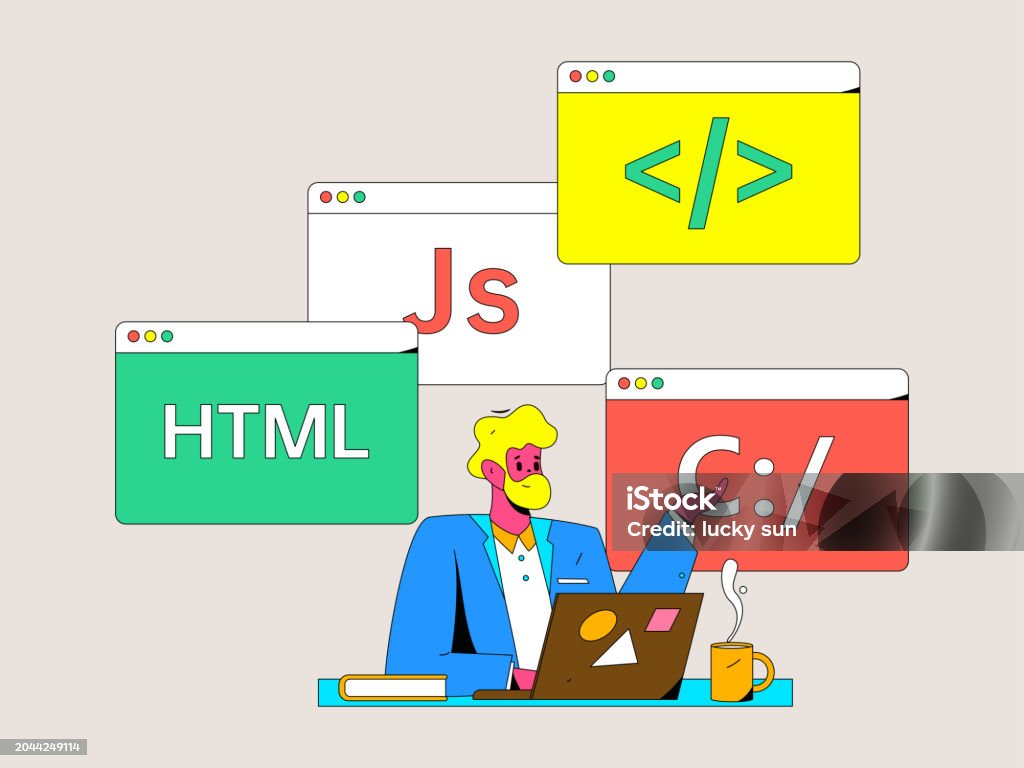 Programming Character Design Programming Teaching Development Flat Character Vector Concept ...