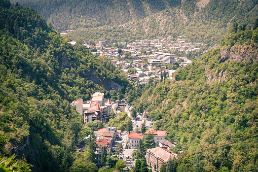 Aerial view of the town Borjomi,  a resort town in south-central Georgia