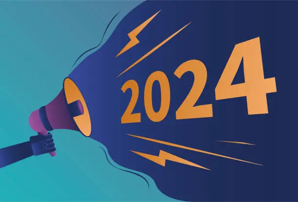 Vector illustration of Megaphone and fueling 2024