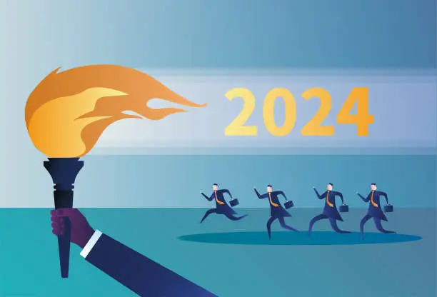 Vector illustration of Torchbearers lead people to run with 2024