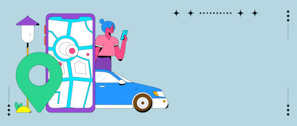 istock Flat vector concept operation hand drawn illustration of people taking a taxi 2044337497