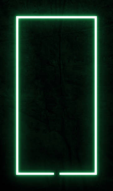 istock Dark old cement wall dirty and crack background, green neon light and rectangle shape with vertical banner. 2044349977