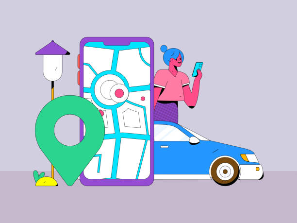 istock Flat vector concept operation hand drawn illustration of people taking a taxi 2044371242