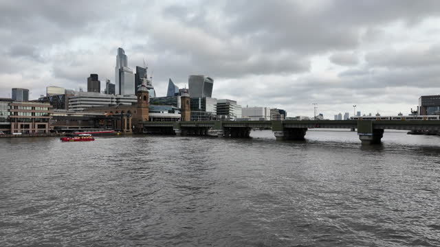 London Financial District And Thames River