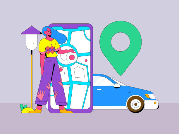 istock Flat vector concept operation hand drawn illustration of people taking a taxi 2044401588