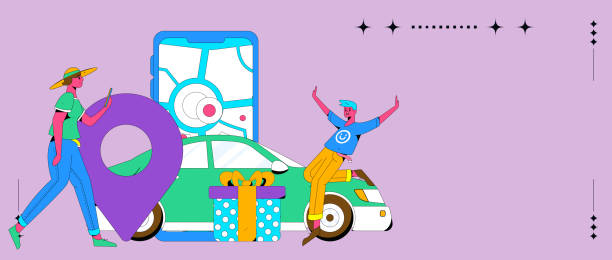 istock Flat vector concept operation hand drawn illustration of people taking a taxi 2044407528