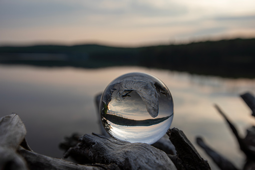 Using a crystal lens ball to capture the moments after golden hour at sunset in a provincial park in Ontario.