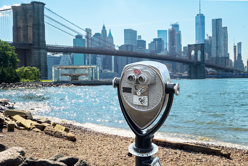 Coin operated binoculars in front of Manhattan view in New York City