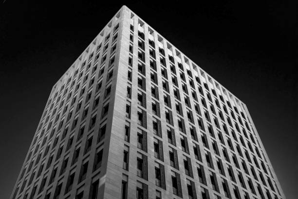 Doha, Qatar - February  24, 2024: Monochrome Building Architecture of Msheireb Downtown Qatar