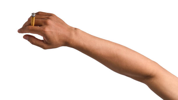 istock Hand holding cigarette isolated on white background 2044530326