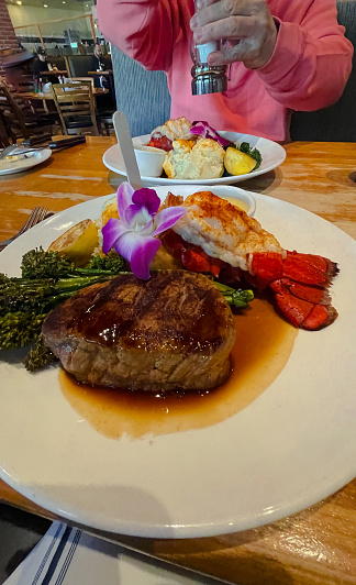 Delicious steak and lobster dinner
